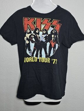 KISS World Tour 1977 Graphic Band Tee Men’s Medium Black